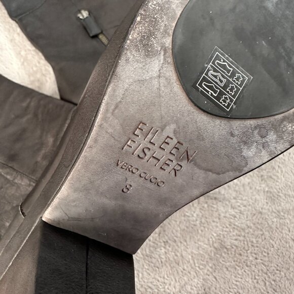 Eileen Fisher Black Vachetta Leather Ivy Knee High Boots Women's 8 - Picture 5 of 9